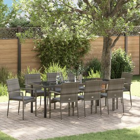vidaXL Σετ Καθισμάτων Κήπου με μαξιλάρι 9 pcs Γκρι 200 x 80 x 73 εκ