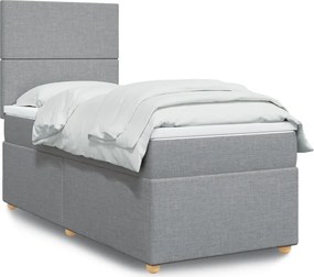 vidaXL Κρεβάτι Boxspring με Στρώμα Ανοιχτό Γκρι 90x200 εκ. Υφασμάτινο