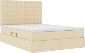 vidaXL LED Κρεβάτι αποθήκευσης με στρώμα Κρέμ 140 x 190 cm Ύφασμα