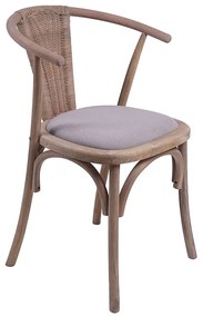 167-000012 Καρέκλα Dourel pakoworld ύφασμα γκρι-rattan πόδι φυσικό 57,0x53,0x80,0εκ Elm wood+ rattan back+fabric seat NATURAL - GREY, 1 Τεμάχιο