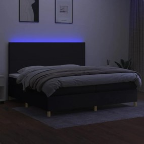 Κρεβάτι Boxspring με Στρώμα &amp; LED Μαύρο 200x200 εκ. Υφασμάτινο - Μαύρο