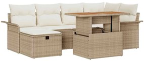 vidaXL Σετ Καναπέ Κήπου Ρυθμιζόμενο ύψος 7 pcs Μπεζ συνθετικό ρατάν