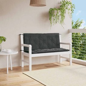 vidaXL Μαξιλάρια Πάγκου Κήπου 2 τεμ. Μαύρο Καρό 120x50x7 εκ. Ύφασμα