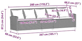 Καναπές κήπου 5θέσιος με μαξιλάρια Γκρι Poly Rattan - Γκρι