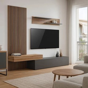 Σύνθετο σαλονιού Litende σε ανθρακί-oak απόχρωση 249.4x42.2x199.5εκ 249.4x42.2x199.5 εκ.