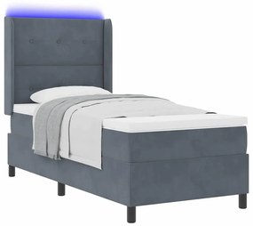 vidaXL Κρεβάτι Box Spring LED με Στρώμα Σκούρο γκρι 100 x 200 cm