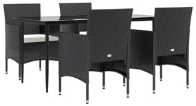 vidaXL Σετ Τραπεζαρίας Κήπου 5 Τεμαχίων Μαύρο με Μαξιλάρια