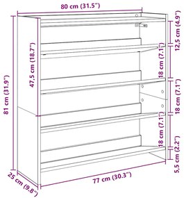 Ράφι παπουτσιών Παλιό ξύλο 80x25x81 cm Κατασκευασμένο ξύλο - Καφέ