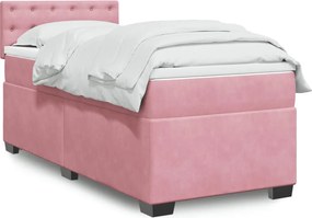 vidaXL Κρεβάτι Boxspring με Στρώμα Ροζ 90x200 εκ. Βελούδινο
