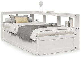 vidaXL Κρεβάτι Βιβλιοθήκη Χωρίς Στρώμα Λευκό 75x190 εκ Μασίφ Πεύκο