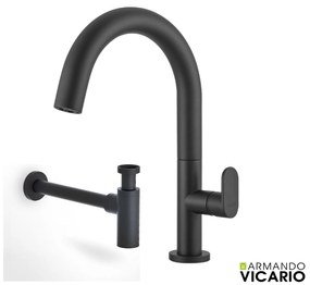 Armando Vicario Slim Black Matt Μεσαία Μπαταρία Νιπτήρος με βαλβίδα clic-clac+Σιφών 500040-400 R0262-400