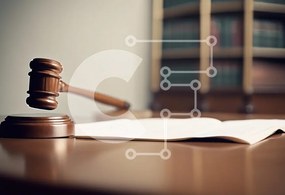 Intra Συλλεκτικό Ξύλινο Παζλ Plywood  4mm - Το Gavel and Open Legal Book στην αίθουσα του δικαστηρίου Σε Ξύλινο Κουτί - Διαστάσεις Puzzle: 10x10 cm – 25 κομμάτια