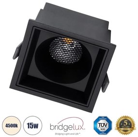 Χωνευτό Σποτ Downlight LED TrimLess 15W Μαύρο Φυσικό 4500K PLUTO-B 60280 Globostar-60280-Μαύρο 60280