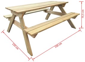 vidaXL Τραπέζι Πικ-νικ 150 x 135 x 71,5 εκ. Ξύλινο