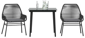 Σετ Τραπεζαρίας Κήπου 3τεμ. Μαύρο Συνθ.Ρατάν/Γυαλί με Μαξιλάρια