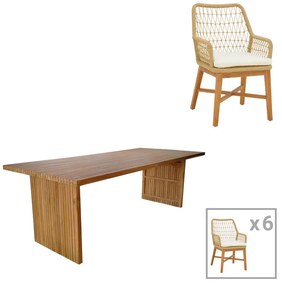 Intrahome Τραπεζαρία Elaiza-Zibra Intrahome σετ 7τεμ σε φυσική-μπεζ απόχρωση 220x100x75εκ | SKU: INTRAPA-454111161