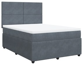 Κρεβάτι Boxspring με Στρώμα Σκούρο Γκρι 140x190 εκ. Βελούδινο - Γκρι