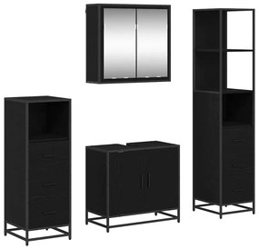 vidaXL Σετ Επίπλων Μπάνιου με ράφι 4 pcs Μαύρη Οξυά Επεξεργασμένο ξύλο