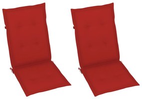 vidaXL Καρέκλες Κήπου 2 τεμ. από Μασίφ Ξύλο Teak με Κόκκινα Μαξιλάρια
