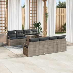 vidaXL Σετ Καναπέ Κήπου με μαξιλάρι 9 pcs Γκρι Πολυ ράταν