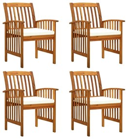 Καρέκλες Τραπεζαρίας Κήπου με Μαξιλάρια 4 τεμ. από Μασίφ Ακακία - Λευκό