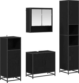 vidaXL Σετ Επίπλων Μπάνιου με ράφι 4 pcs Μαύρη Οξυά Επεξεργασμένο ξύλο