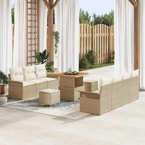vidaXL Σετ Καναπέ Κήπου Ρυθμιζόμενο ύψος 10 pcs Μπεζ συνθετικό ρατάν