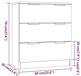 Συρταριέρα Γυαλιστερό Λευκό 60 x 30 x70 εκ. Επεξεργασμένο Ξύλο - Λευκό