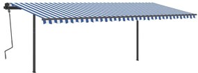 vidaXL Τέντα Συρόμενη Χειροκίνητη με LED Μπλε / Λευκό 6x3,5 μ.
