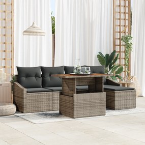 vidaXL Σετ Υπαίθριας Τραπεζαρίας 6 Τεμαχίων με Μαξιλάρια Γκρι Πολυ Ρατάν Ακακία