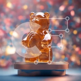 Intra Συλλεκτικό Ξύλινο Παζλ Plywood  4mm - Πολύχρωμο Gummy Bear σε διακοσμητικό βάθρο με κομφετί Σε Ξύλινο Κουτί - Διαστάσεις: 10x10 cm – 25 κομμάτια