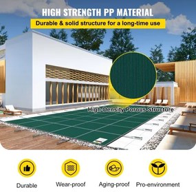 Rectangular Safety Mesh Swimming Pool Cover 14X26 FT Green Winter Outdoor