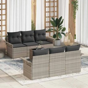 vidaXL Σετ Καναπέ Κήπου 7 pcs Ανοιχτό γκρι Πολυ ράταν
