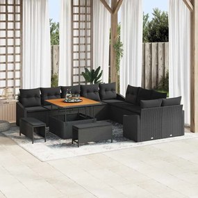 vidaXL Σετ Καναπέ Κήπου με μαξιλάρι 13 pcs Μαύρο Πολυ ράταν