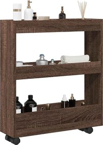 vidaXL Τρόλεϊ Αποθήκευσης Στενό 3 Επιπέδων Καφέ Δρυς Επεξ. Ξύλο