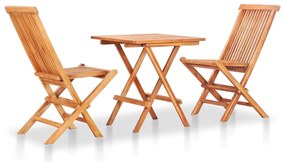 vidaXL Σετ Επίπλων Mπιστρό 3 τεμ. Μασίφ Ξύλο Teak με Κρεμ Μαξιλάρια