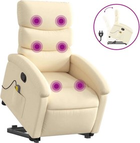 vidaXL Πολυθρόνα Μασάζ Ανακλινόμενη με Ανύψωση Κρεμ Υφασμάτινη