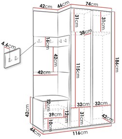 Σετ διαδρόμου Hartford 350, 186x116x44cm, Καθρέφτης, Κόκκινο, Άσπρο, Πλαστικοποιημένη μοριοσανίδα, Ταπισερί, Τοίχου, Εντοιχισμένη | Epipla1.gr