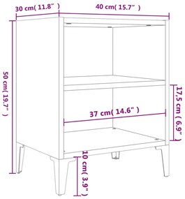 vidaXL Κομοδίνο Γκρι Sonoma 40 x 30 x 50 εκ. με Μεταλλικά Πόδια