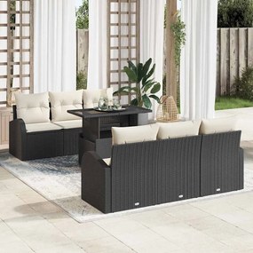 vidaXL Σετ Καναπέ Κήπου με μαξιλάρι 7 pcs Μαύρο Πολυ ράταν