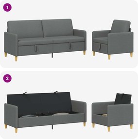 vidaXL Σαλονάκι Σετ Με Αποθηκευτικό Χώρο 2 pcs Σκούρο Γκρι Πολυεστέρας