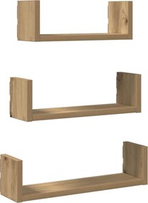 vidaXL Ράφια Τοίχου 3 τεμ. Αρτισιανή Δρυς Επεξεργασμένο Ξύλο
