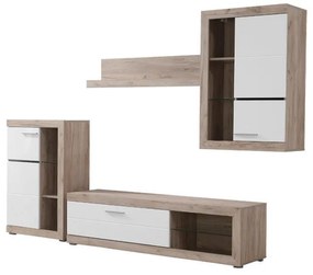 Wall Unit Rosso Grey Oak - White Lacquer 266x41x186 cm