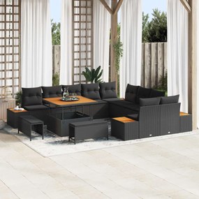 vidaXL Σετ Καναπέ Κήπου με μαξιλάρι 13 pcs Μαύρο