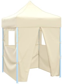 vidaXL Κιόσκι Πτυσσόμενο με 4 Πλευρικά Τοιχώματα Κρεμ 2x2 μ. Ατσάλινο