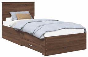 vidaXL Σκελετός Κρεβατιού με συρτάρι Καφέ Δρύινο και Ασημί 90 x 190 cm