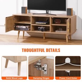VEVOR Rattan TV Stand, Boho TV Cabinet for 55 inch TV, Mid Century Modern TV Stand, Rattan TV Console with Adjustable Shelfs for  Living Room, Media Room, Oak
