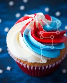 Intra Συλλεκτικό Ξύλινο Παζλ Plywood  4mm - Πατριωτικό Cupcake με Κόκκινο, Λευκό και Μπλε γλάσο Σε Ξύλινο Κουτί - Διαστάσεις: 10x10 cm – 25 κομμάτια