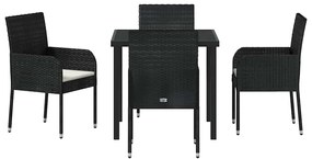 vidaXL Σέτ φαγητού για κήπο με μαξιλάρι 5 pcs Μαύρο συνθετικό ρατάν