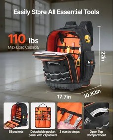 VEVOR Rolling Tool Backpack 72 Pockets Heavy Duty Roller Tool Bag on Wheels